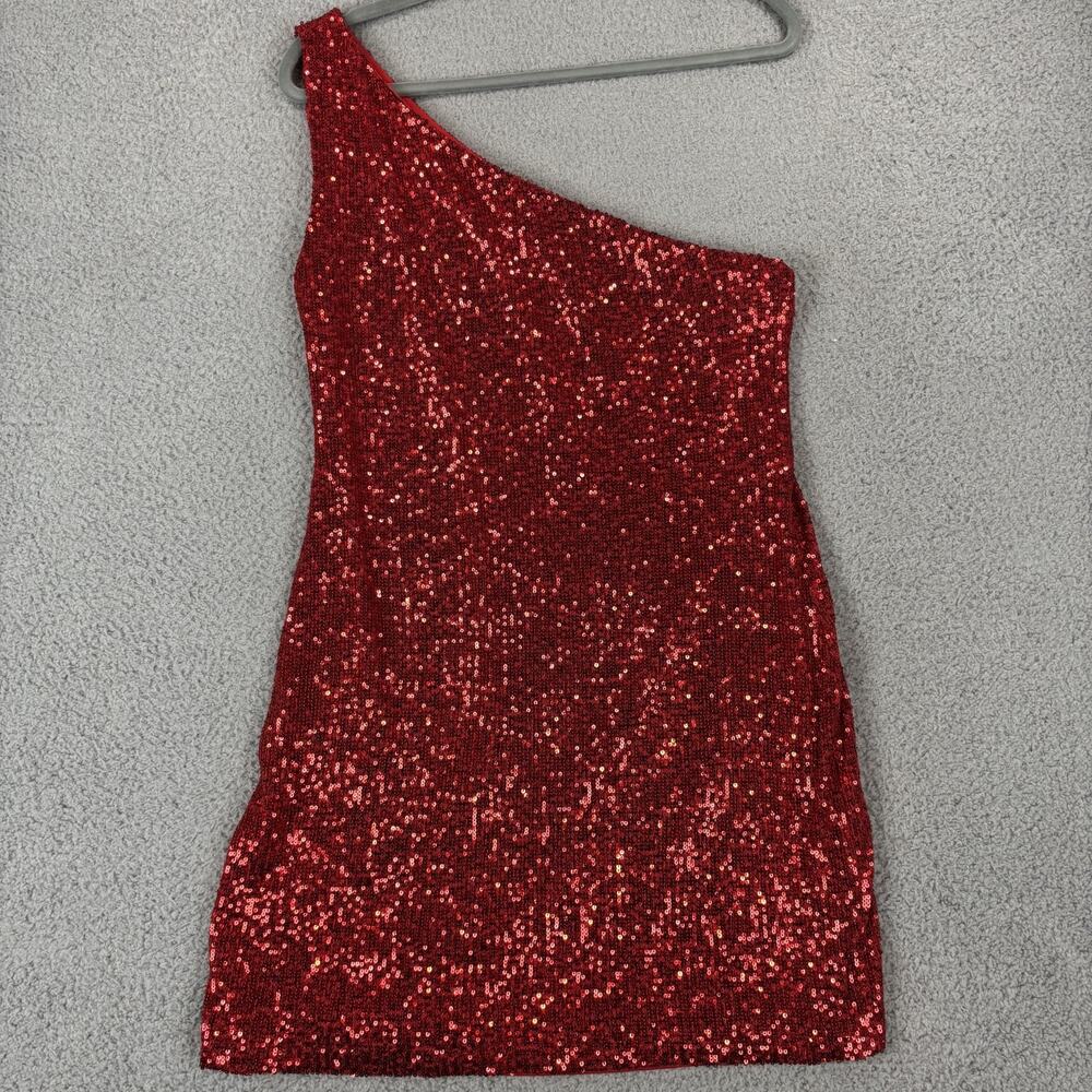 BB Dakota Steve Madden One-Shoulder Dress XL Cocktail Sequin Mini Stretchy Sexy - Picture 9 of 10